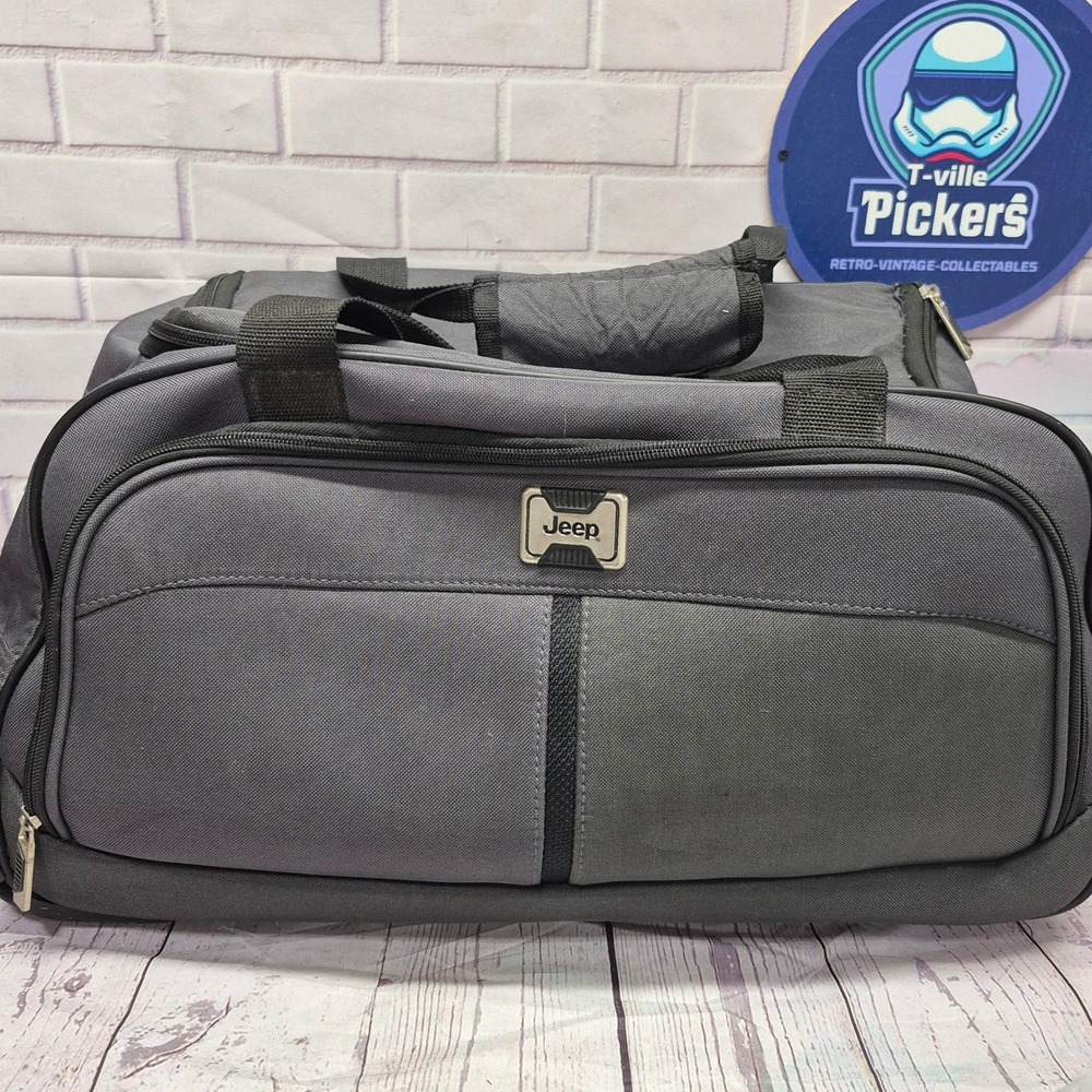 Jeep Rolling Duffel Bag Gray Black Travel Luggage Carry On Wheels Handle